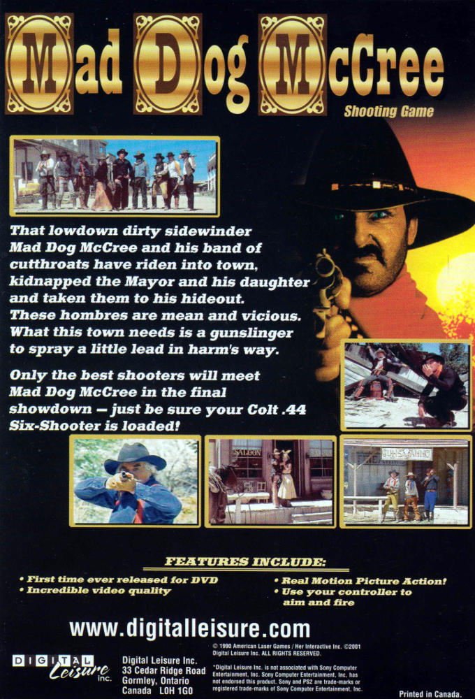 Mad Dog McCree Shooting Game DVD instructions back