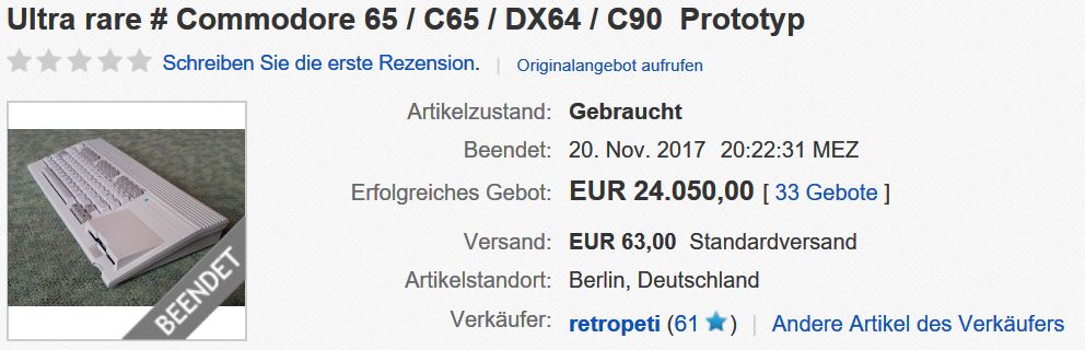 Commodore C65 Final Sale Price