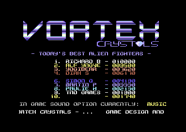 Commdore 64 Vortext Crystals high score screenshot