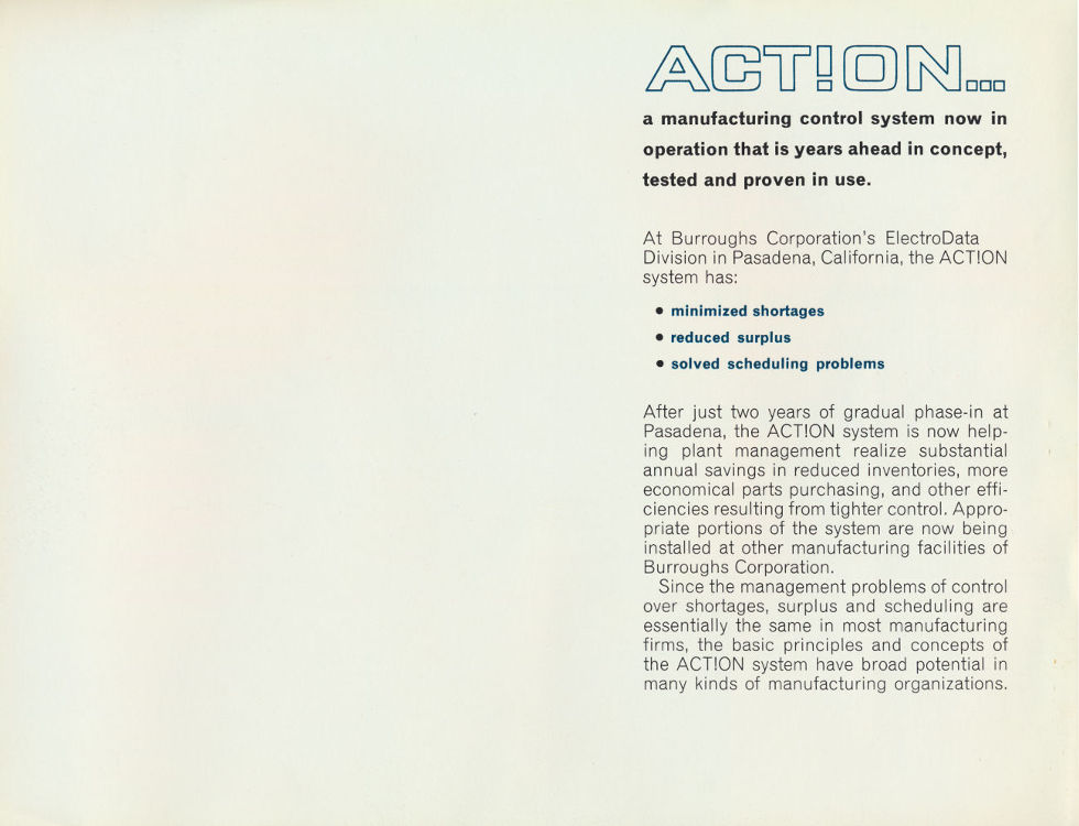 Burroughs ACT!ON manufacturing control system