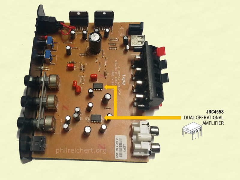 Lepai LP-168HA DIY Amplifier identifying th eDual Operational Amplifiers