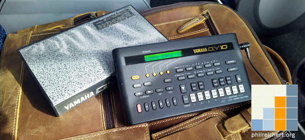 Yamaha QY10 traveling on the train
