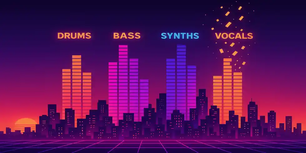 Synthwave-style artwork illustrating AI-generated music.