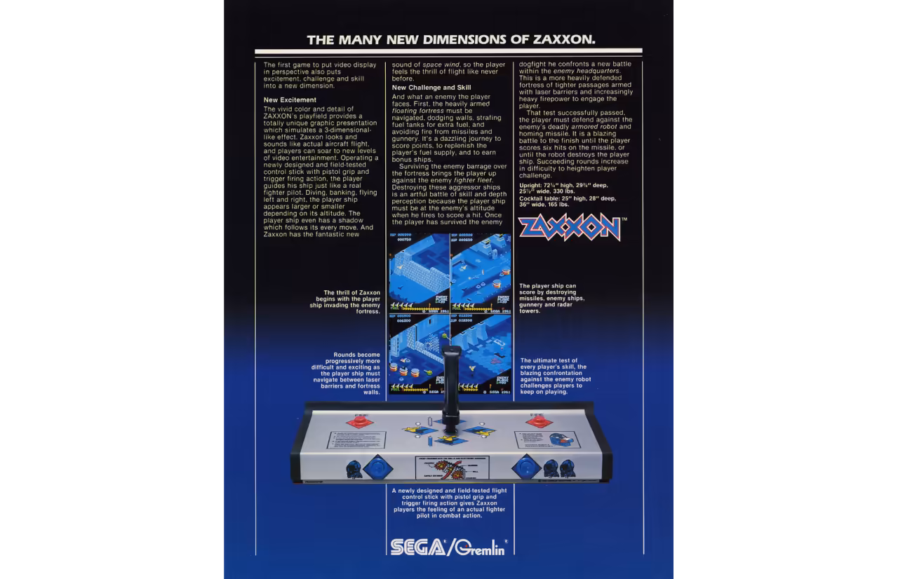 Zaxxon arcade sales flyer: back cover