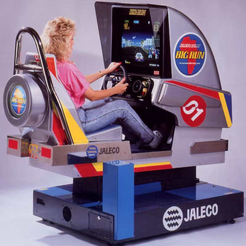 Industry advertisement image for Jaleco Big Run deluxe movable sit down type configuration