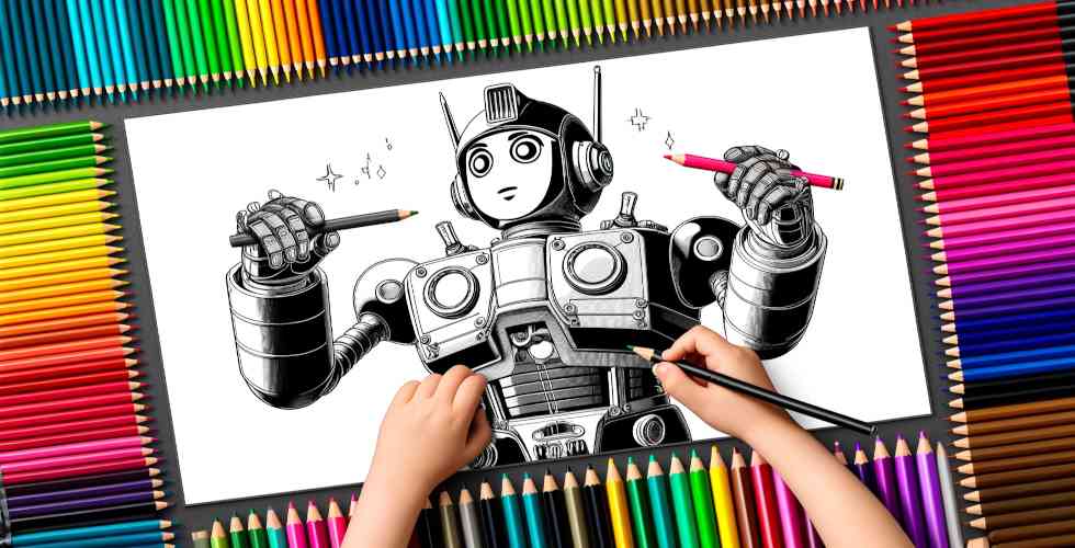 1950s Style Anime Robot Coloring Page