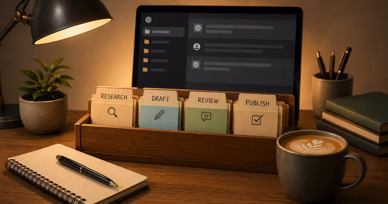 Infographic showing how ChatGPT Projects organise files, instructions and multiple focused chats into a single workspace for productive work.