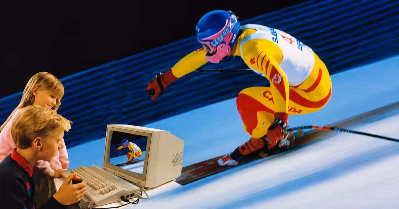 Artist's impression recreating a 1990 Swedish Commodore 64 advertisement.
