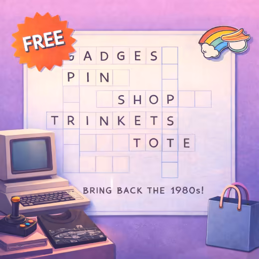 Printable word fill-in graphic with a controller-shaped grid and a FREE badge