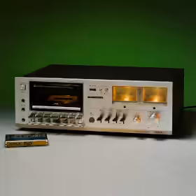 AIWA AD-6500 Cassette Deck in an advertisement display