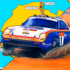 Reimagined desert rally scene inspired by Jaleco Big Run